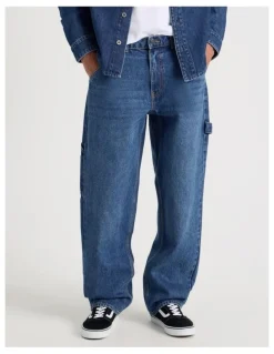 Grab Carpenter Straight Tinted Jeans in Mid Blues