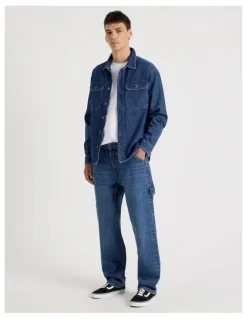 Grab Carpenter Straight Tinted Jeans in Mid Blues