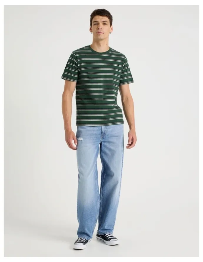 Grab Crew Neck Stripe T-Shirt in EGreen