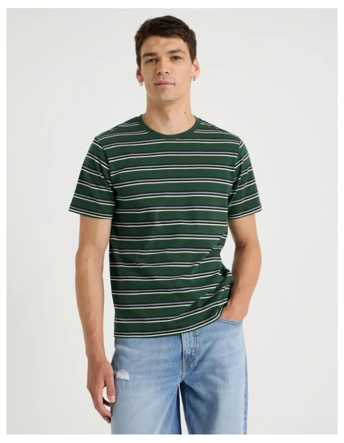 Grab Crew Neck Stripe T-Shirt in EGreen