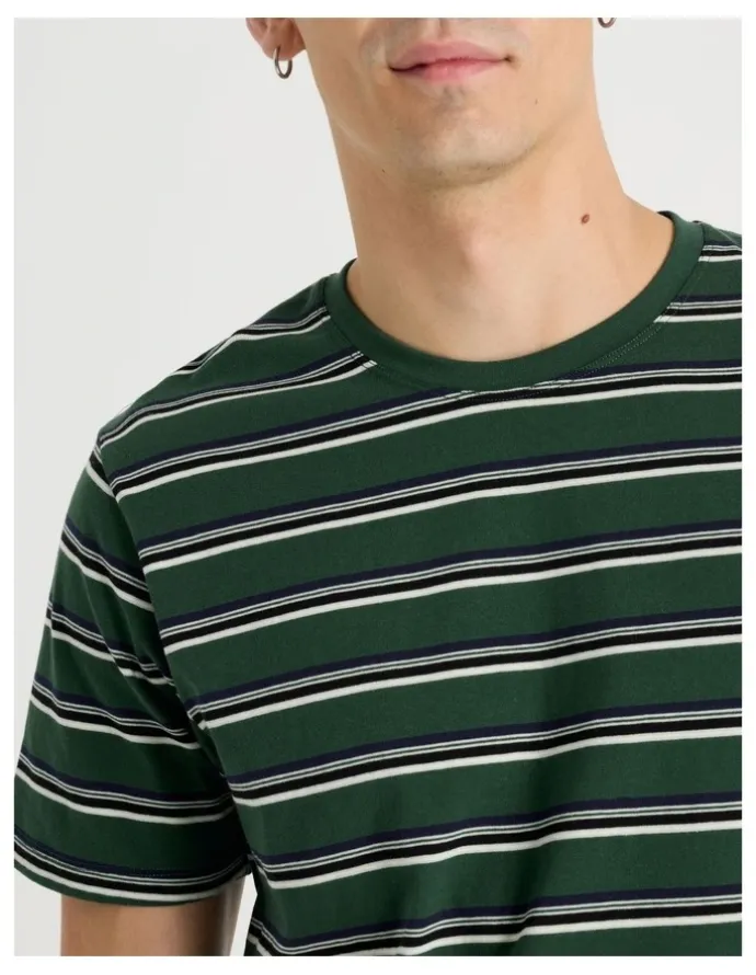 Grab Crew Neck Stripe T-Shirt in EGreen