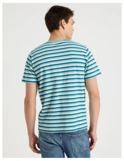 Grab Crew Neck Stripe T-Shirt in Dusty Blue