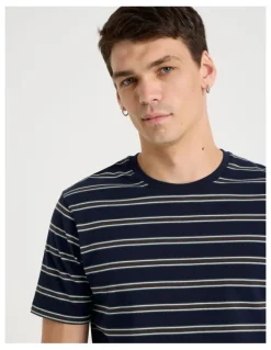 Grab Crew Neck Stripe T-Shirt in Navy