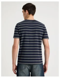 Grab Crew Neck Stripe T-Shirt in Navy