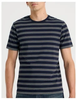 Grab Crew Neck Stripe T-Shirt in Navy