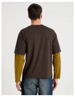 Grab Double Sleeves T-Shirt in Brown