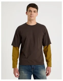 Grab Double Sleeves T-Shirt in Brown