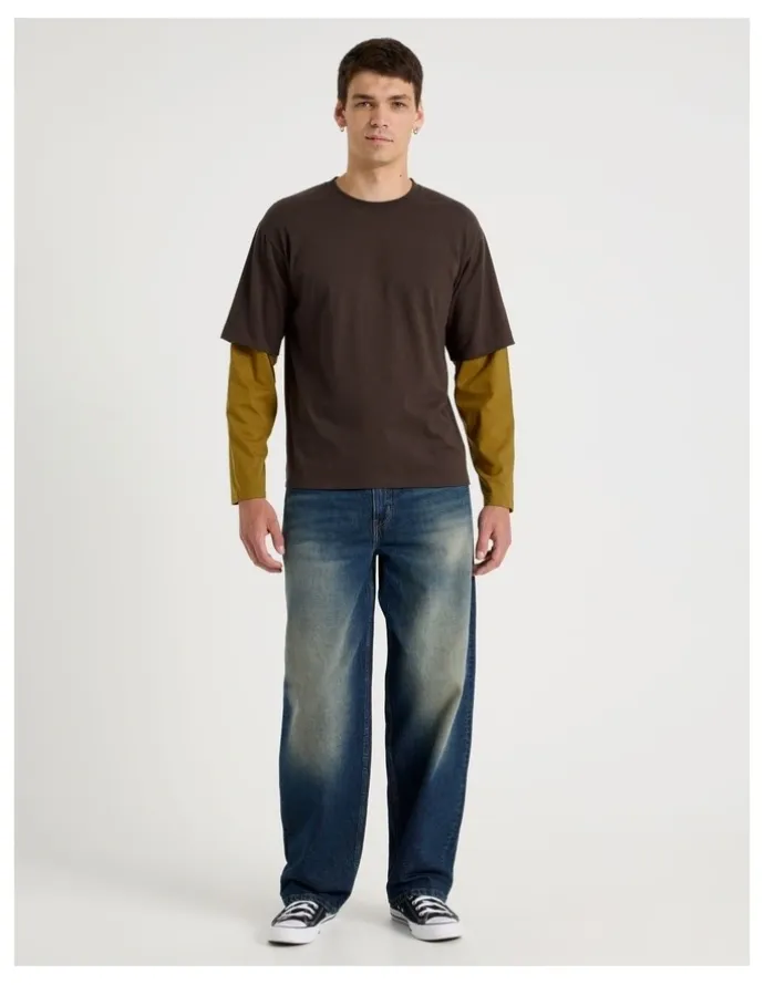 Grab Double Sleeves T-Shirt in Brown