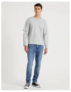 Grab Double Sleeves T-Shirt in Grey Marle