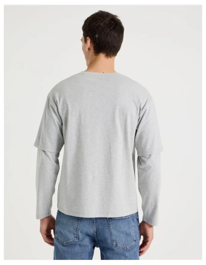 Grab Double Sleeves T-Shirt in Grey Marle