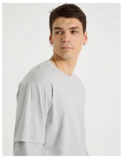 Grab Double Sleeves T-Shirt in Grey Marle