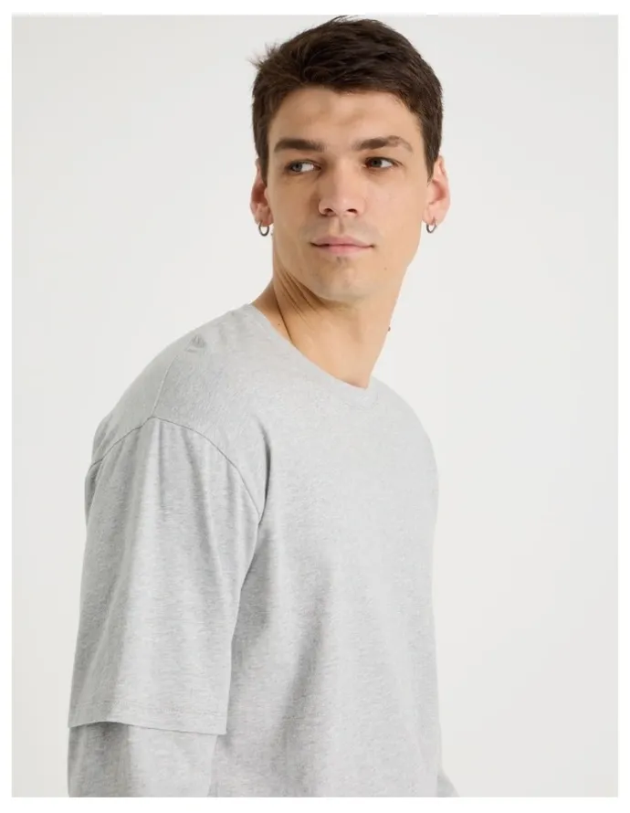Grab Double Sleeves T-Shirt in Grey Marle