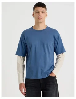 Grab Double Sleeves T-Shirt in Mid Blues