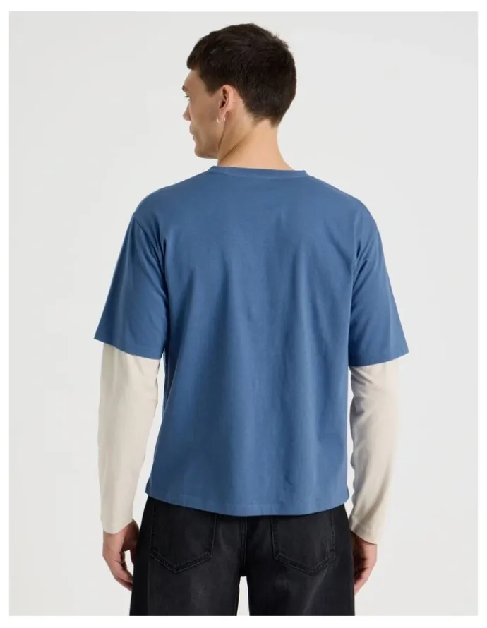 Grab Double Sleeves T-Shirt in Mid Blues