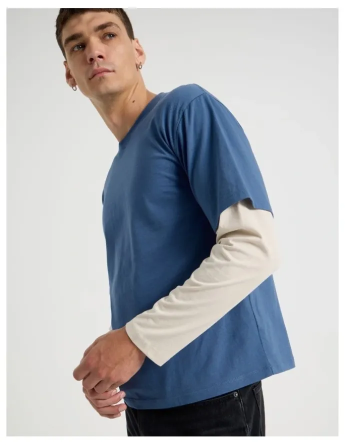 Grab Double Sleeves T-Shirt in Mid Blues