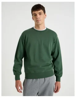 Grab Garment Dyed Crew Neck Sweat Top in Dark Green
