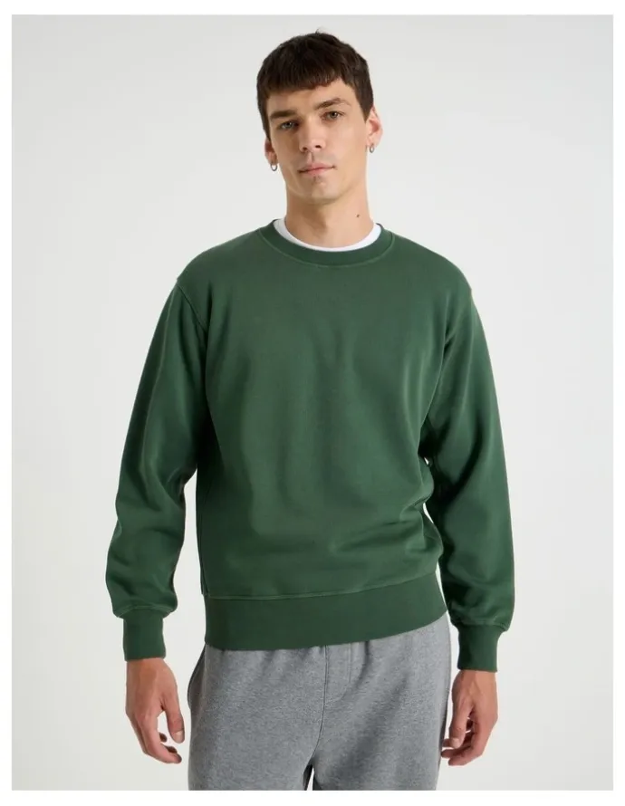 Grab Garment Dyed Crew Neck Sweat Top in Dark Green