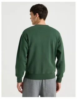 Grab Garment Dyed Crew Neck Sweat Top in Dark Green