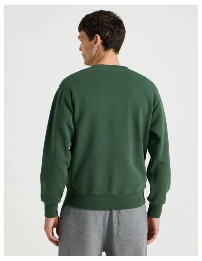 Grab Garment Dyed Crew Neck Sweat Top in Dark Green