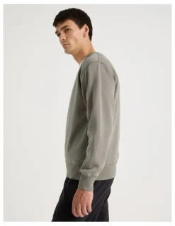 Grab Garment Dyed Crew Neck Sweat Top in Stone