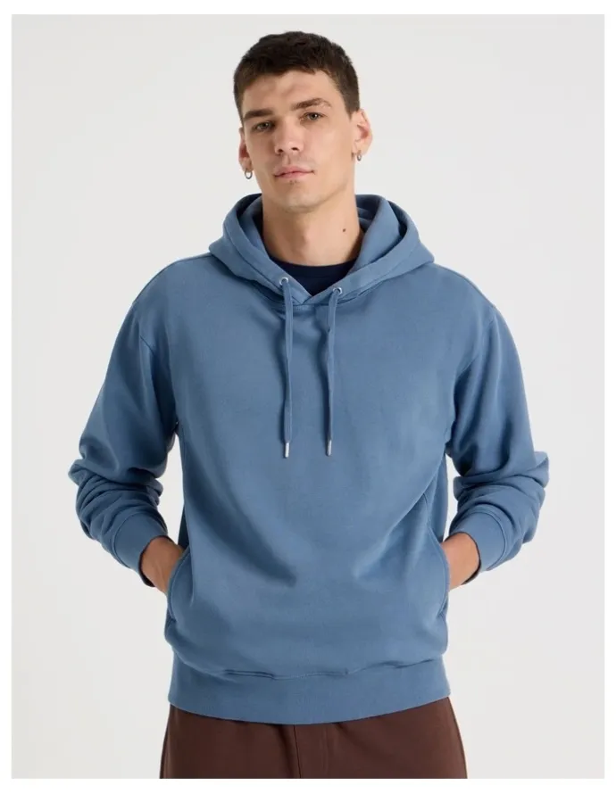Grab Garment Dyed Relaxed Hoodie in Mid Blues