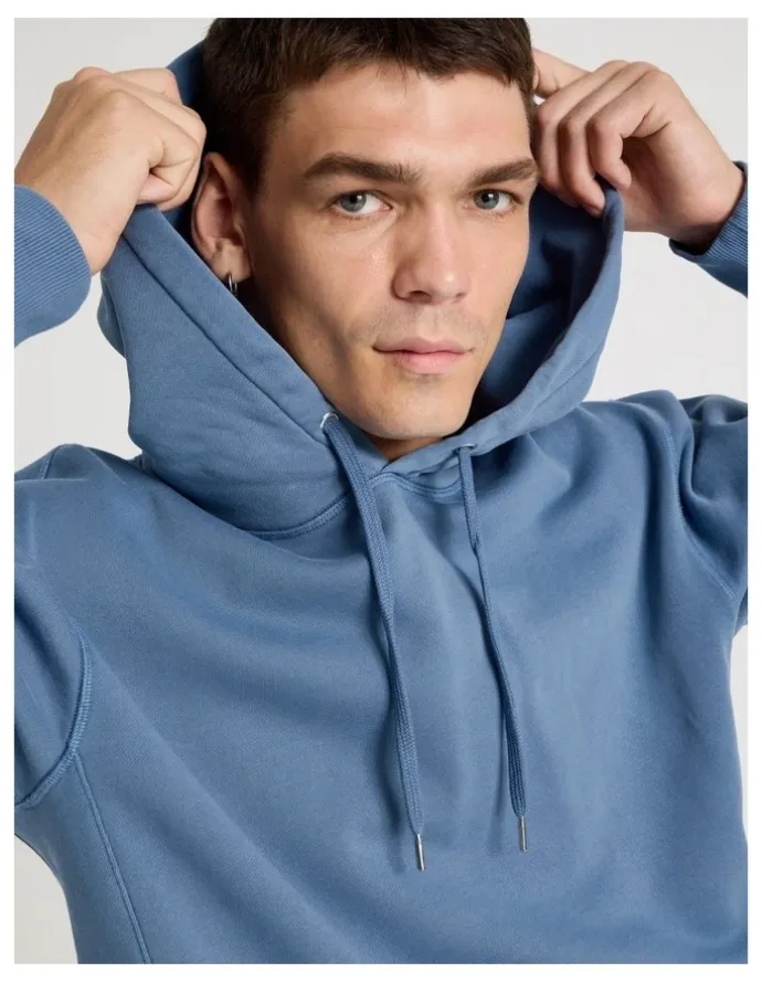 Grab Garment Dyed Relaxed Hoodie in Mid Blues