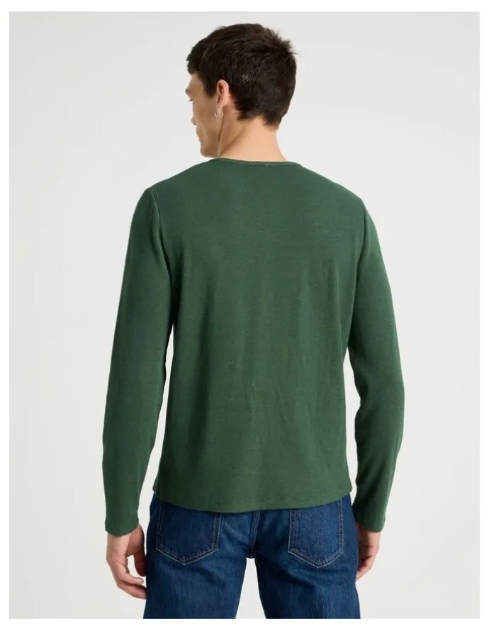 Grab Garment Dye Slim Henley Waffle in Dark Green
