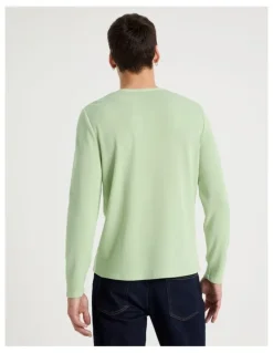 Grab Garment Dye Slim Henley Waffle in Sage