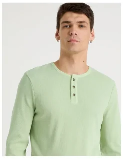 Grab Garment Dye Slim Henley Waffle in Sage