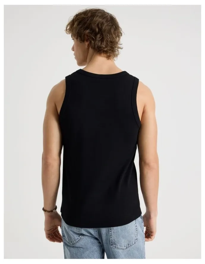 Grab Jersey Rib Singlet in Black