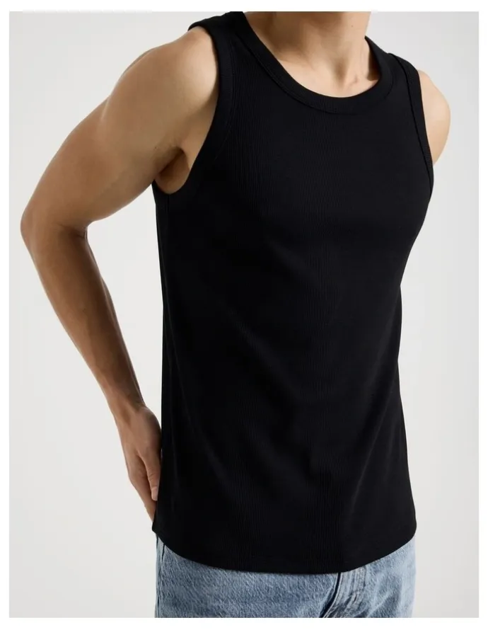 Grab Jersey Rib Singlet in Black