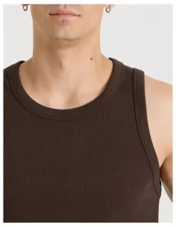 Grab Jersey Rib Singlet in Brown