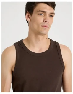 Grab Jersey Rib Singlet in Brown