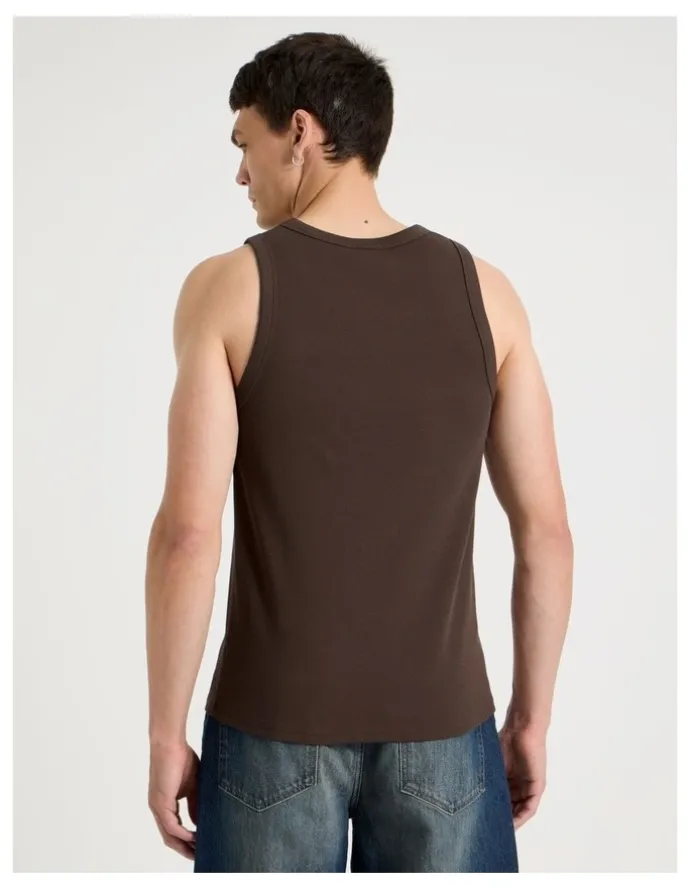 Grab Jersey Rib Singlet in Brown