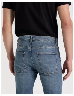 Grab Long Skinny At Waist Jeans in Mid Blues