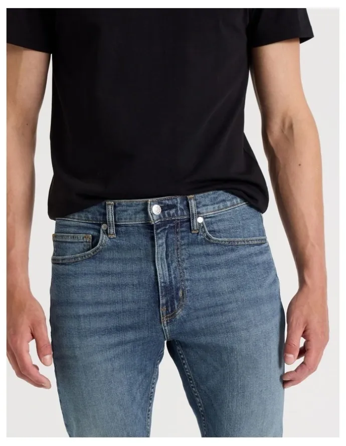 Grab Long Skinny At Waist Jeans in Mid Blues
