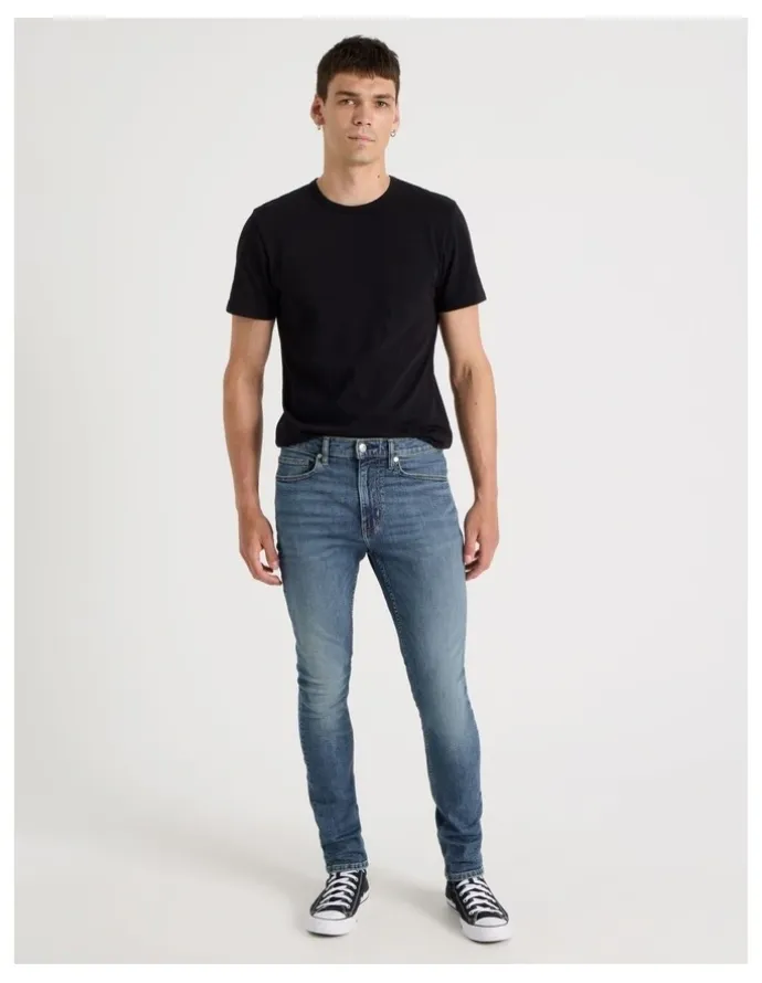 Grab Long Skinny At Waist Jeans in Mid Blues