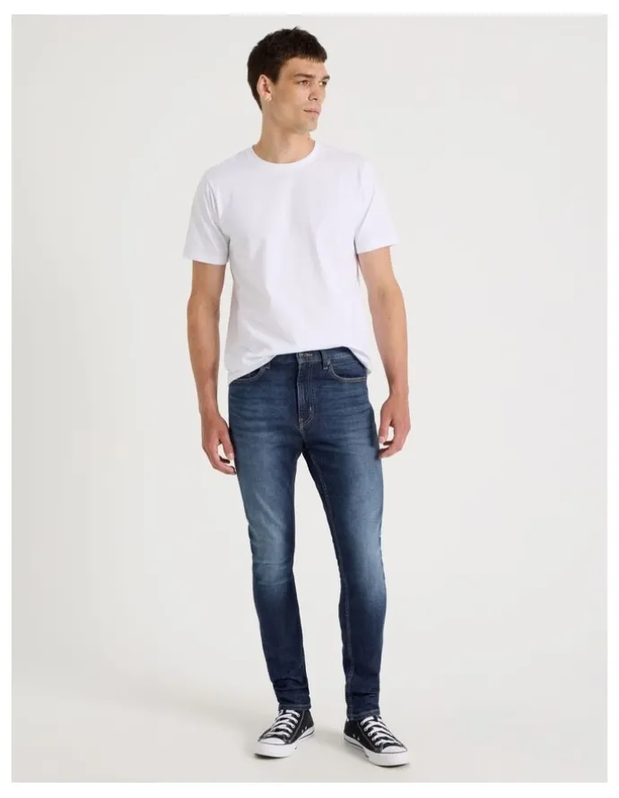 Grab Long Skinny At Waist Tinted Jeans in Dark Denim