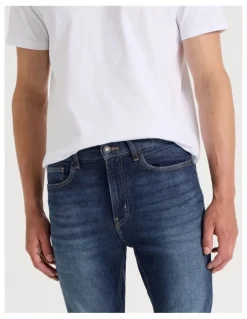 Grab Long Skinny At Waist Tinted Jeans in Dark Denim