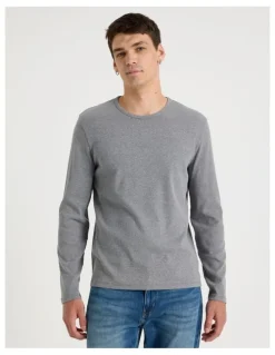 Grab Long Sleeve Rib T-Shirt in Charcoal