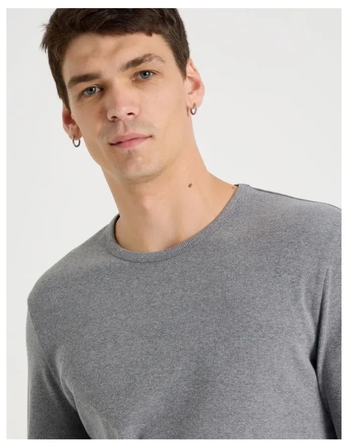 Grab Long Sleeve Rib T-Shirt in Charcoal