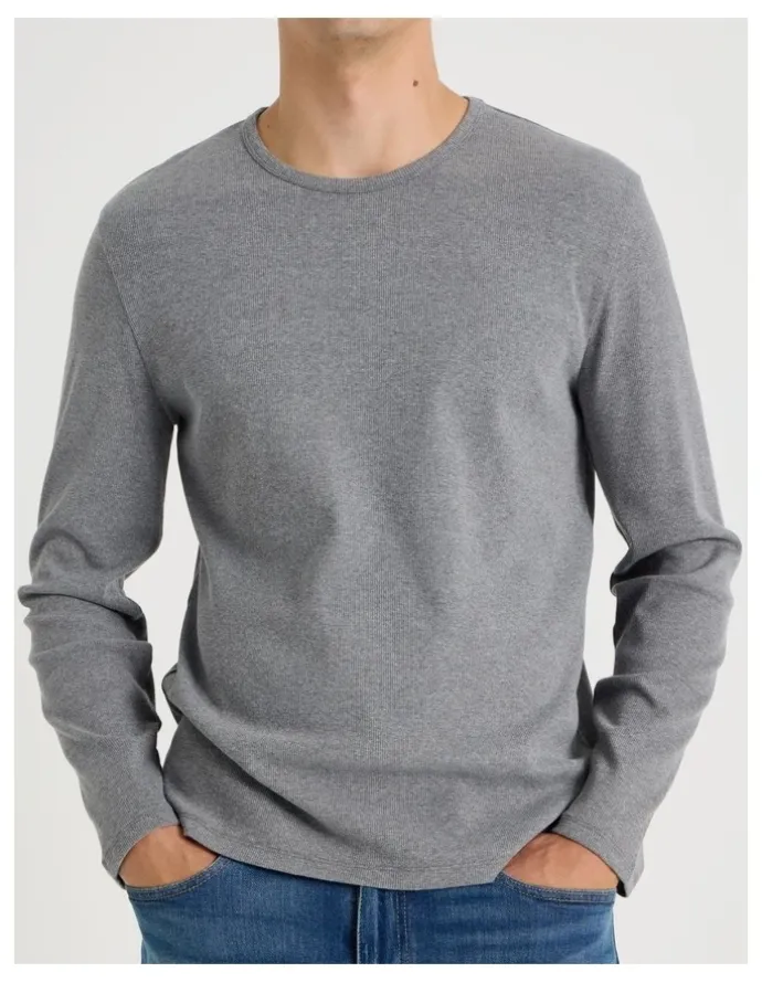 Grab Long Sleeve Rib T-Shirt in Charcoal