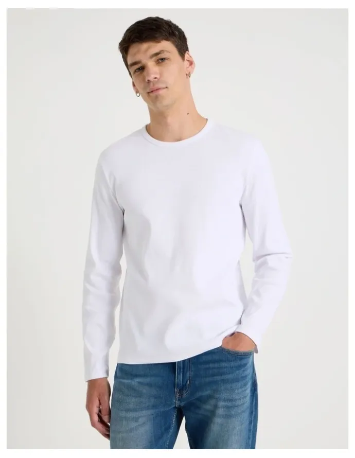 Grab Long Sleeve Rib T-Shirt in White