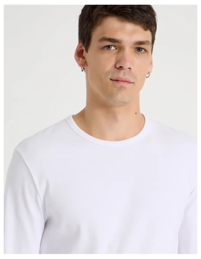 Grab Long Sleeve Rib T-Shirt in White