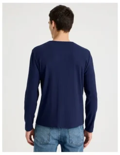 Grab Long Sleeve Rib T-Shirt in Navy