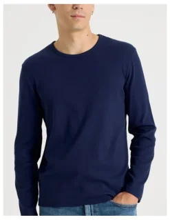 Grab Long Sleeve Rib T-Shirt in Navy
