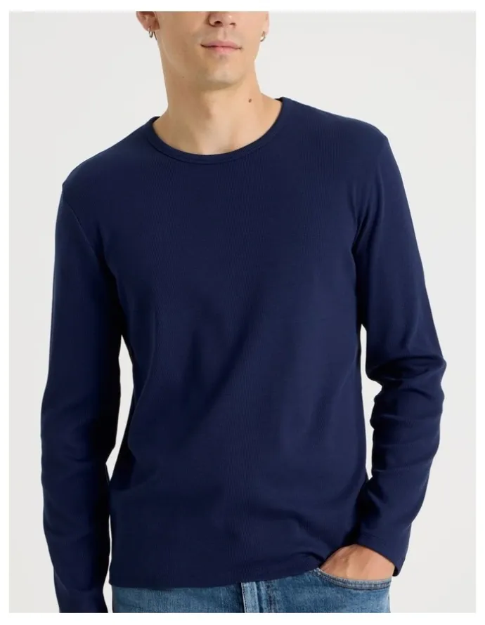 Grab Long Sleeve Rib T-Shirt in Navy
