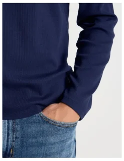 Grab Long Sleeve Rib T-Shirt in Navy