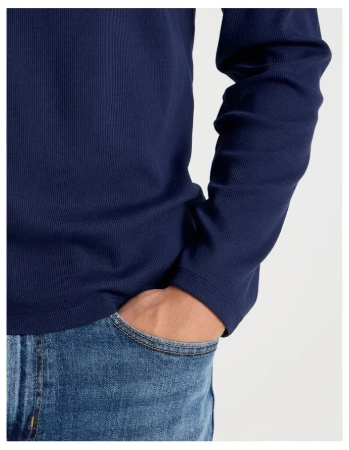 Grab Long Sleeve Rib T-Shirt in Navy