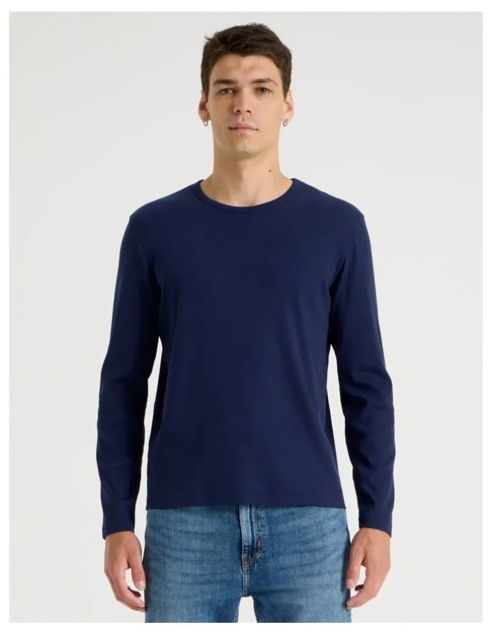 Grab Long Sleeve Rib T-Shirt in Navy